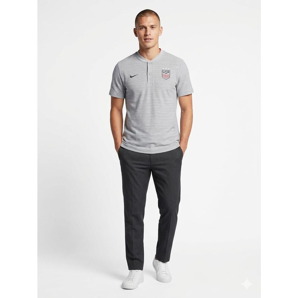 Men's Nike UWMNT Soccer Travel Henley Shirt Gray Sz XL Short Sleeve World Cup
